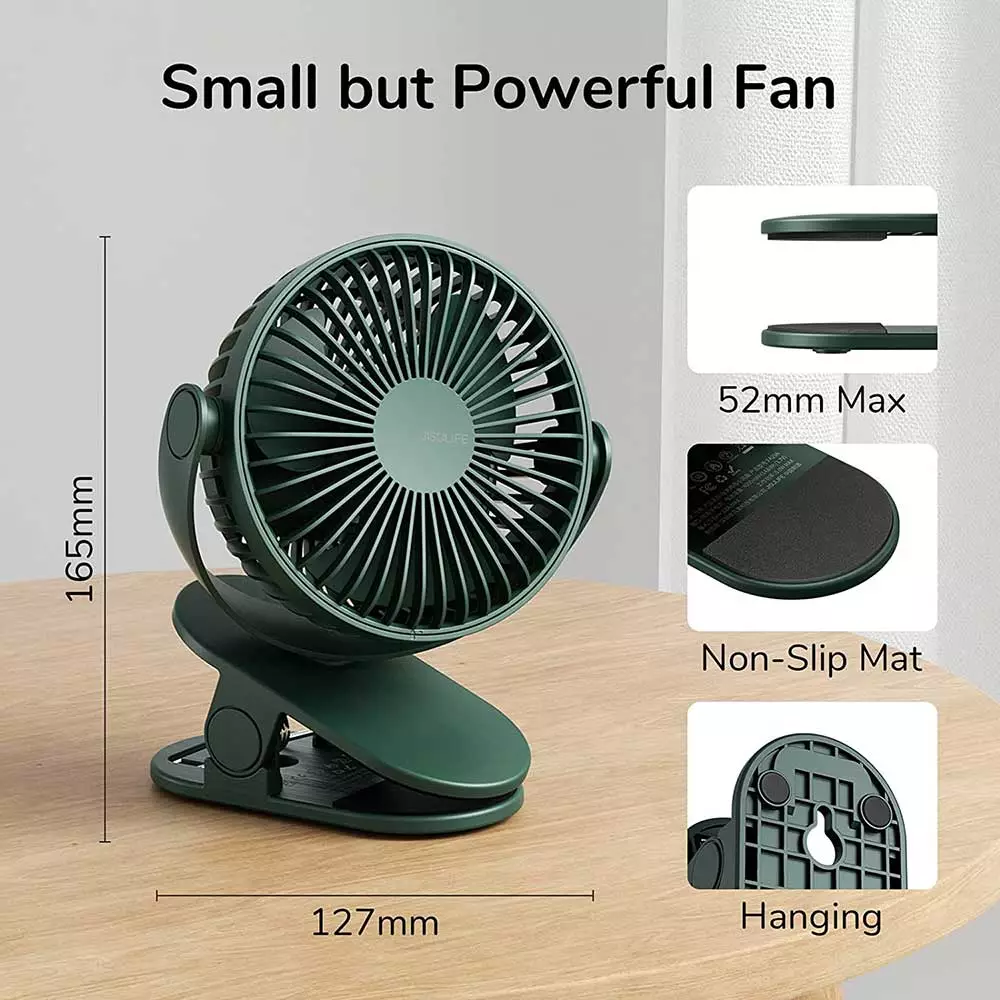 JISULIFE FA29/FA29A Clip on Desk Fan Rechargeable 4 Speed Modes